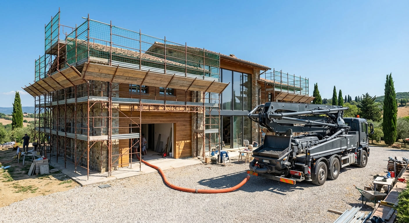 Cantiere esterno con realizzazione massetto terrazzo a Torino