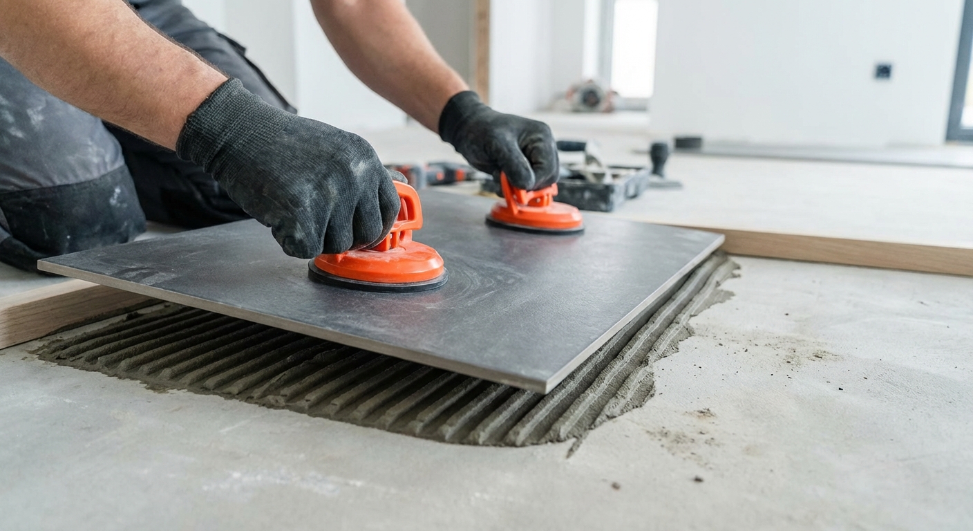 Posa piastrelle grande formato su massetto autolivellante