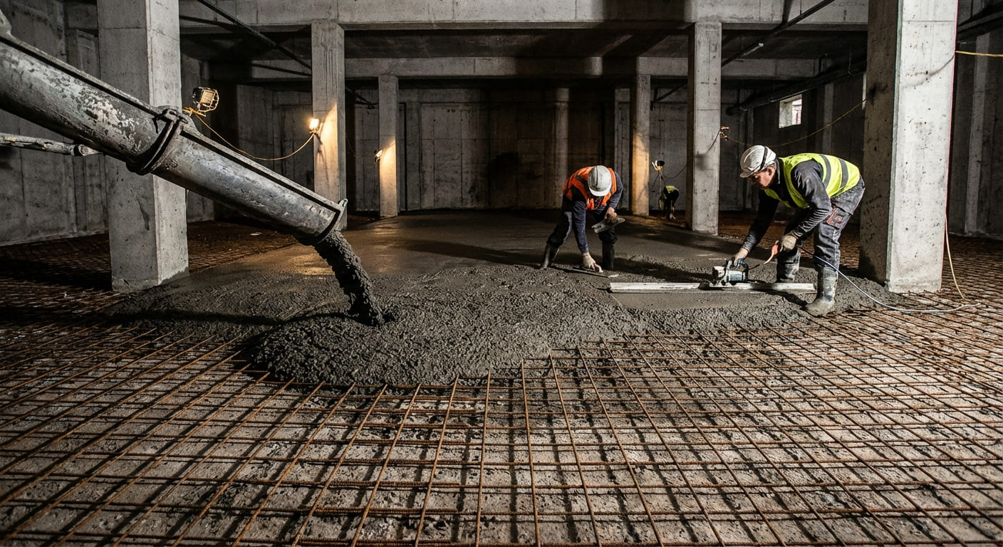 Sottofondo industriale armato in cemento per garage